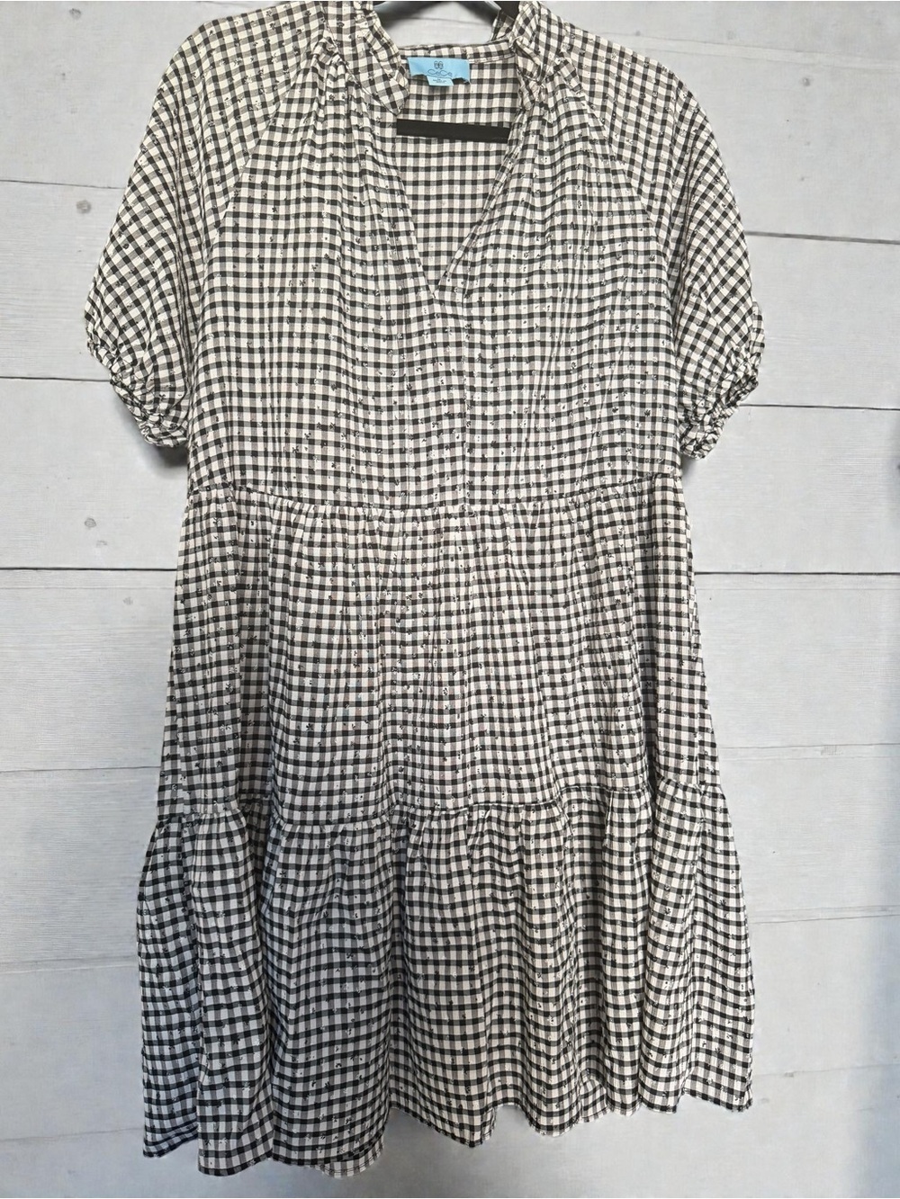 CeCe Black and White Gingham Midi Dress
